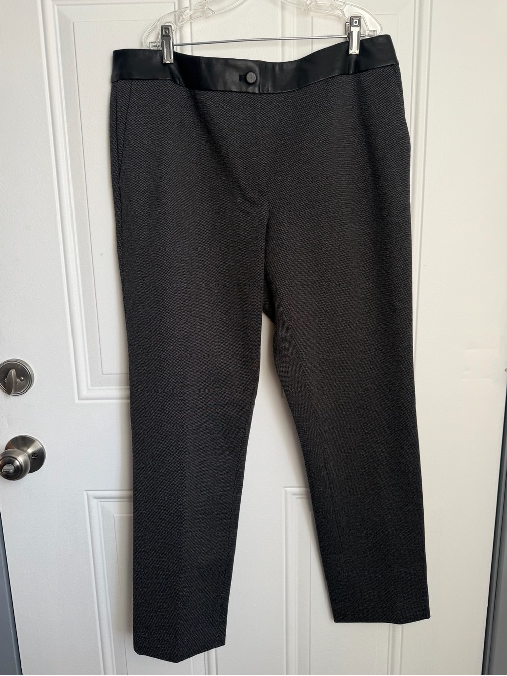 Calvin Klein Women’s Size 12 Black Textured Ankle Pants Faux Leather Waist NWT
